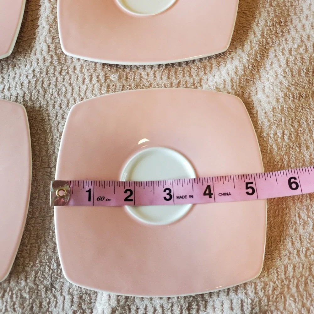 Karaca Fine Bone China Porcelain 6 Saucers Square Pink‎ & White Limited Ed